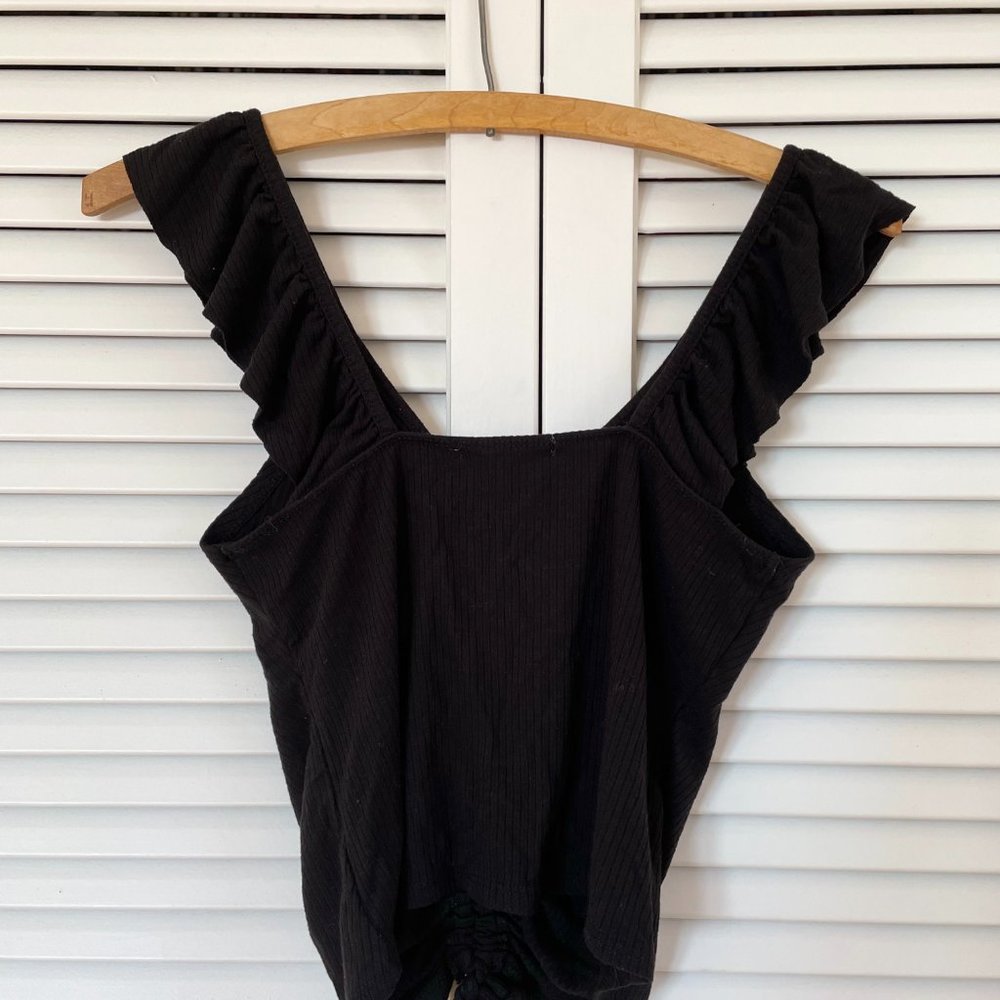 Black Ruche Tank Top Size S - Picture 2 of 3